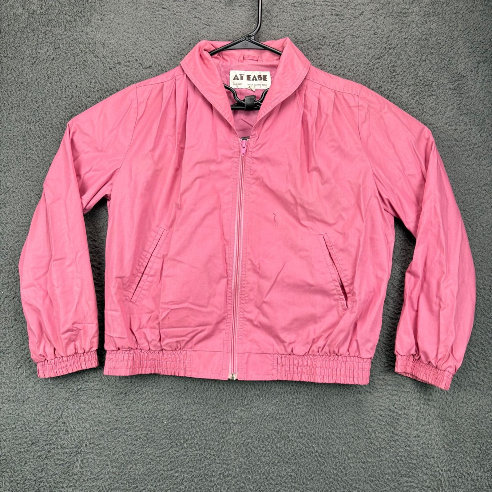Vintage At Ease Pink Full Zip Bomber Jacket Womens Medium Made In Hong Kong